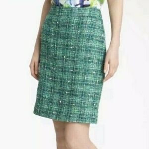 Kate Spade Judy Tweed Pencil Skirt in Green Wool Blend Career Preppy Women's 0